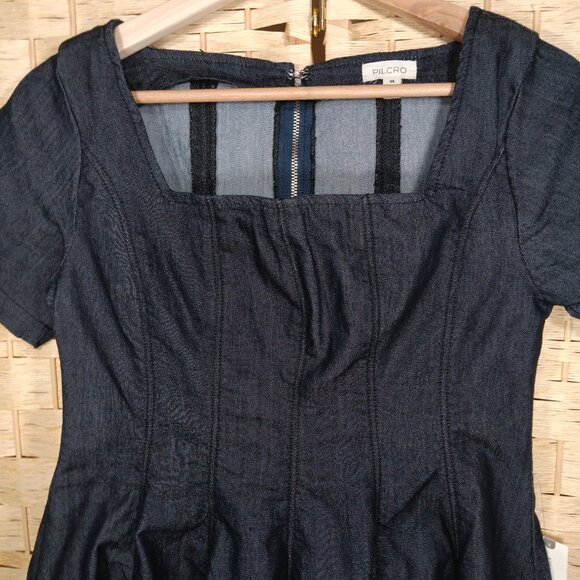 Pilcro Short-Sleeve Square-Neck Denim Mini Dress Babydoll NWT XS Anthropologie - Picture 5 of 11